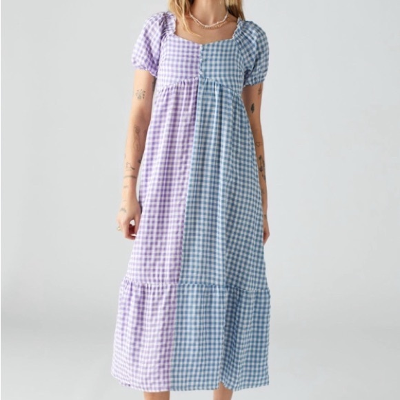 URBAN OUTFITTERS Gingham Plaid Bohemian Daisy Street Milkmaid Midi Dress SIZE L - Picture 2 of 16